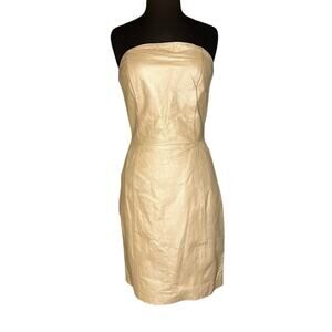 Y2K Champagne Chic Minimalistic Leather Strapless Dress Women 8 Luxury Sexy Glam